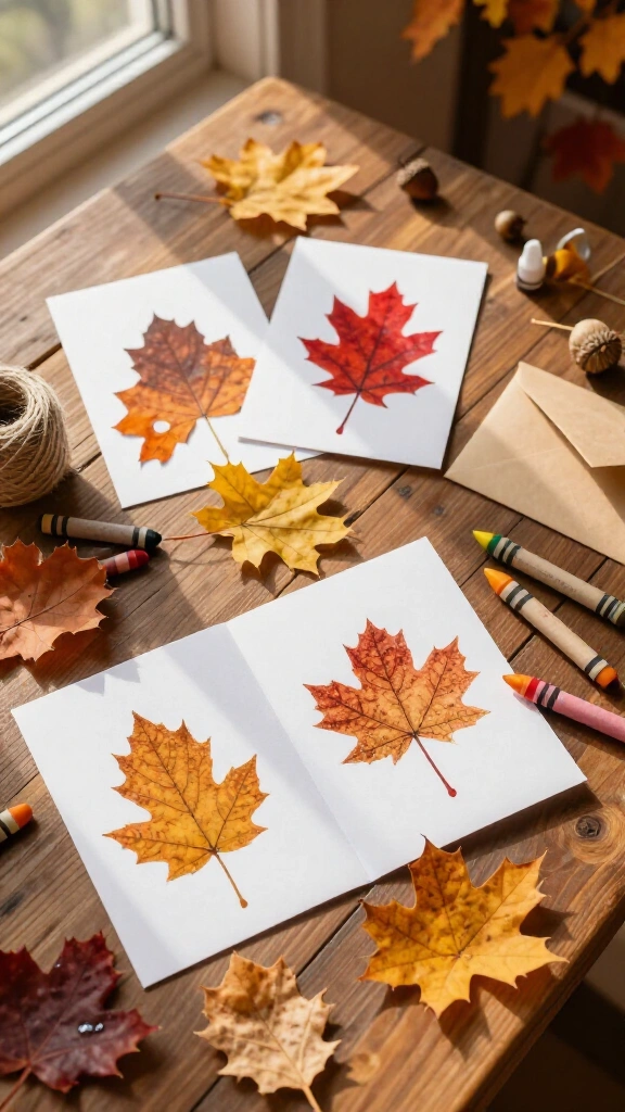 Leaf rubbing Thanksgiving cards