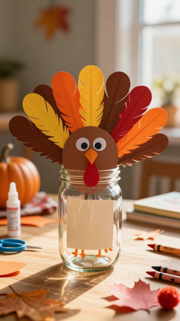 Thankful feather turkey jar