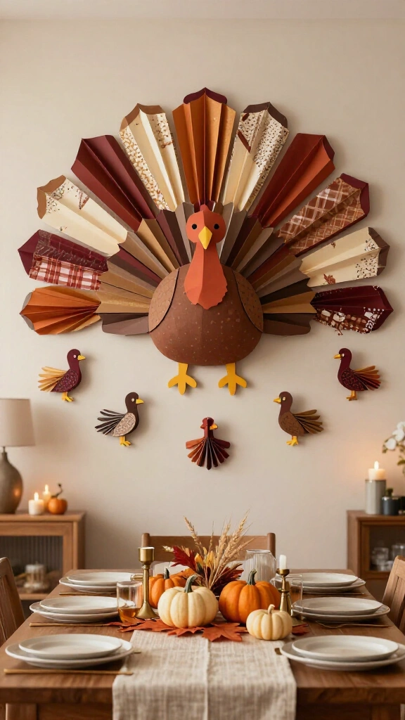 Paper fan turkey wall decor