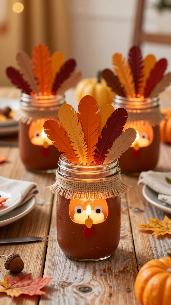 Mason jar turkey candle holders