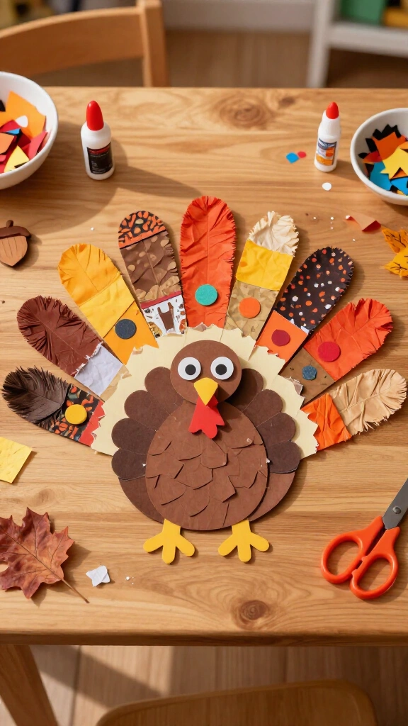 Handprint turkey feather collage