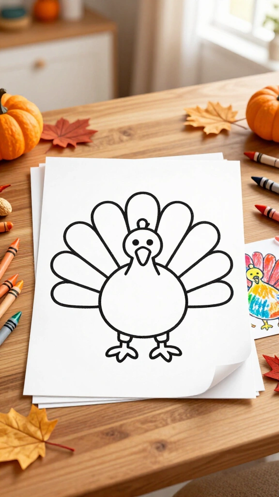 Simple turkey coloring page template