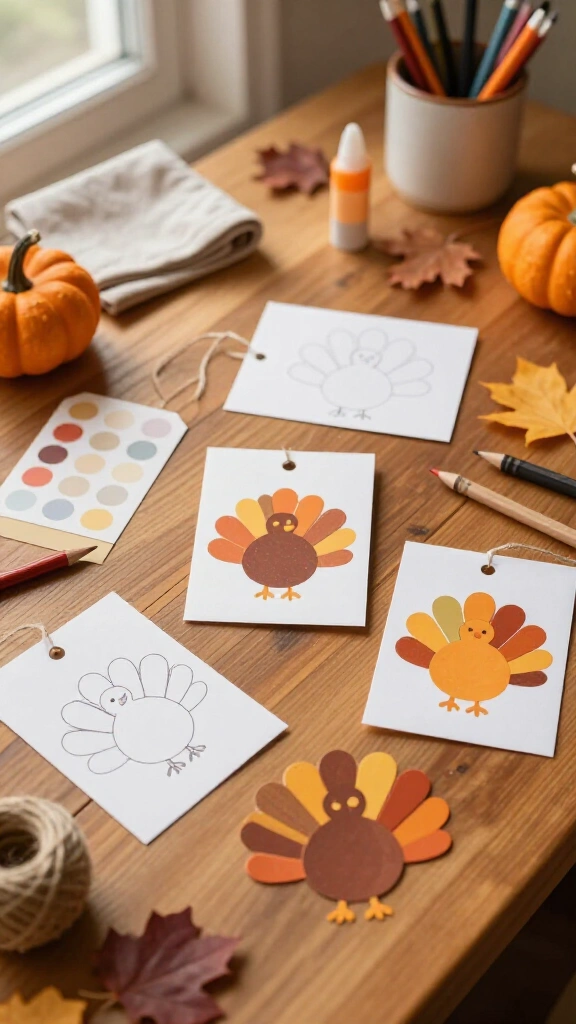 Small turkey template for gift tags and cards