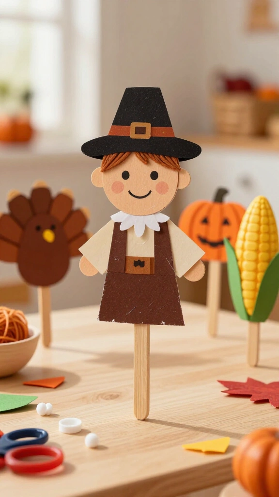 Pilgrim popsicle stick puppet