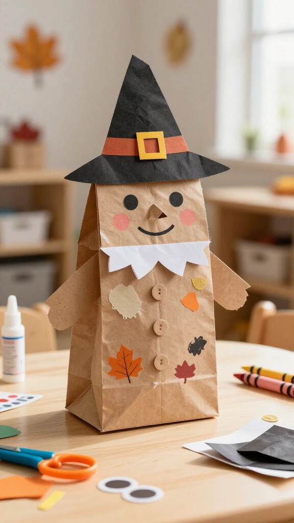 Paper bag pilgrim puppet