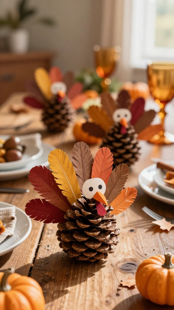 Pinecone turkey place cards