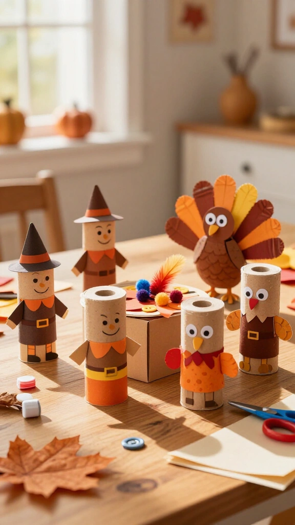 Toilet paper roll pilgrims and turkeys