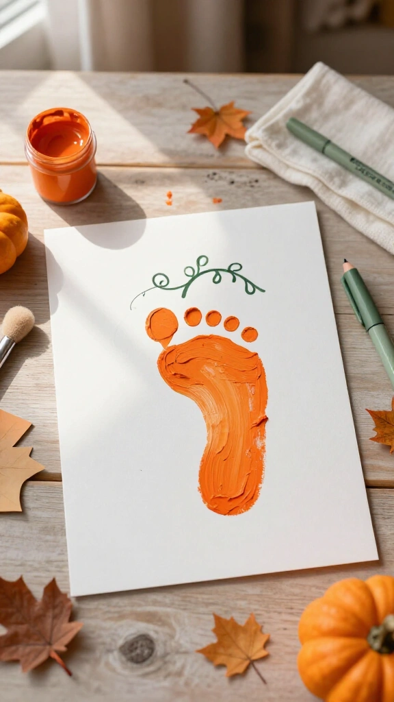 Baby footprint pumpkin art