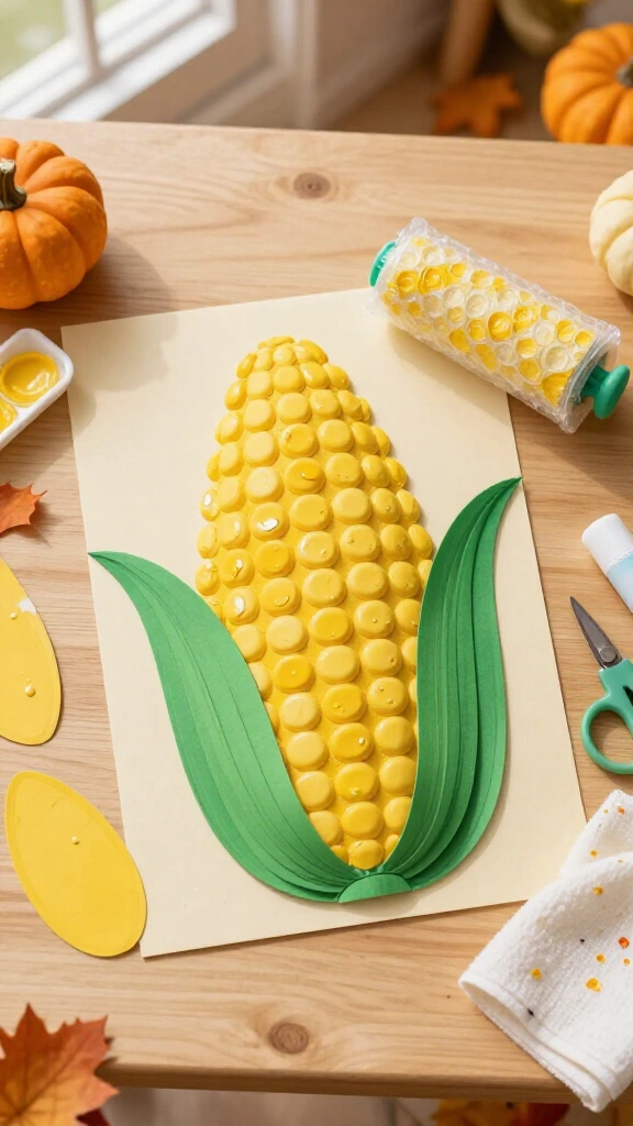 Corn cob bubble wrap painting