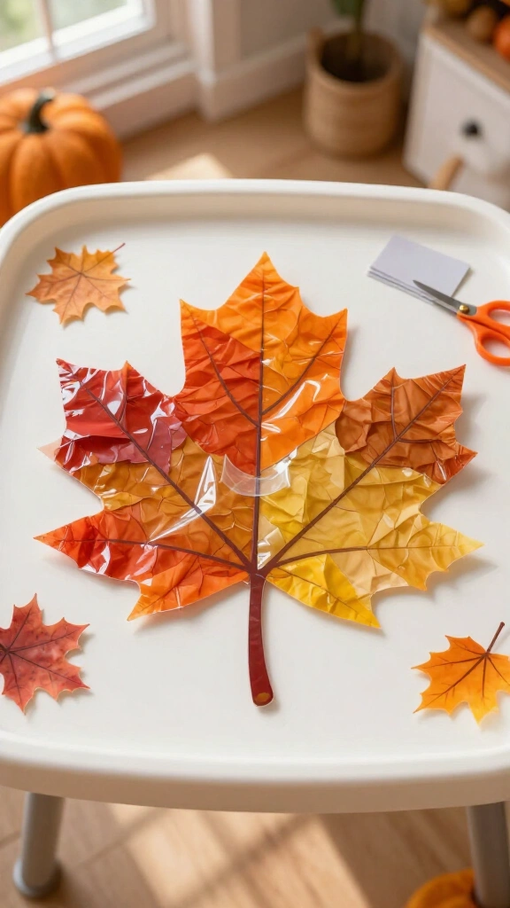 Crinkly fall leaf sensory craft