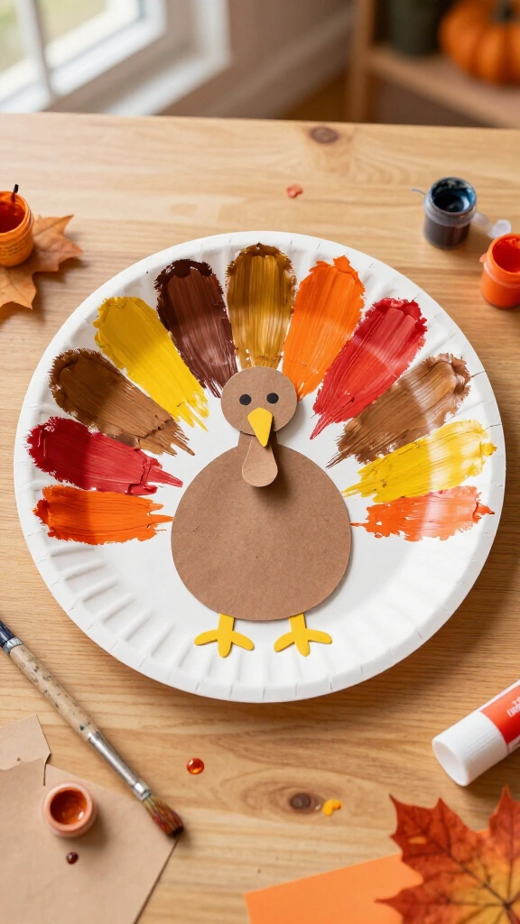 Painted feather fan turkey craft