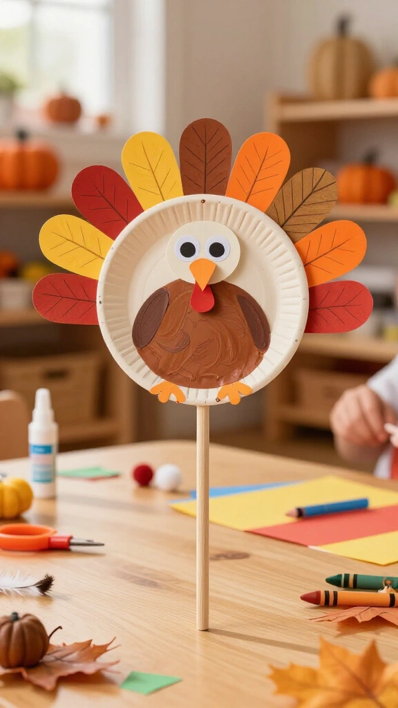 Paper plate turkey puppet