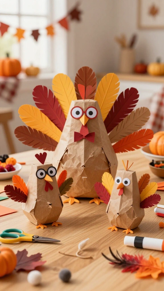 Paper bag turkey family craft