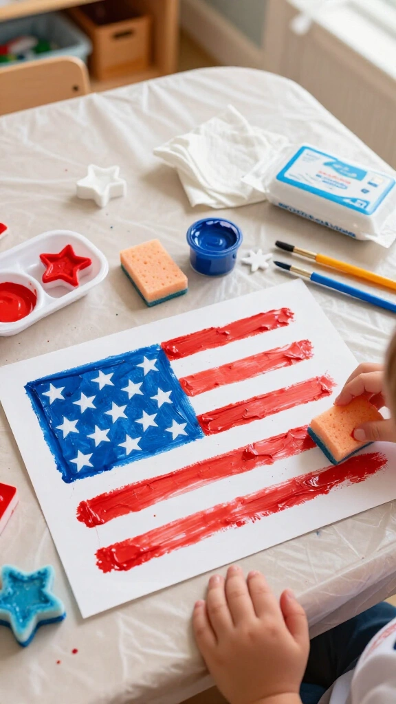 Flag themed sponge painting
