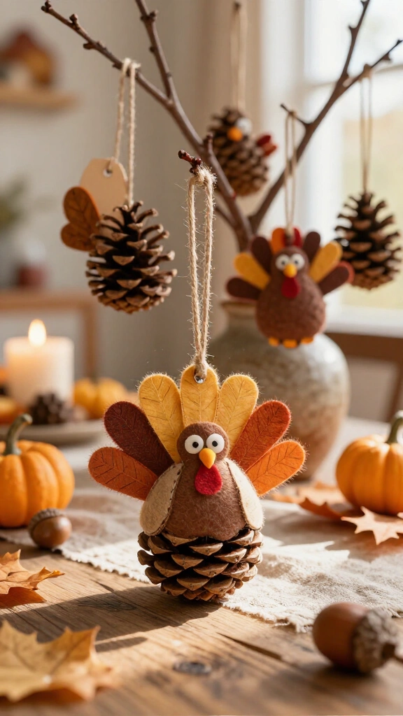Pinecone turkey ornament for a Thanksgiving tree
