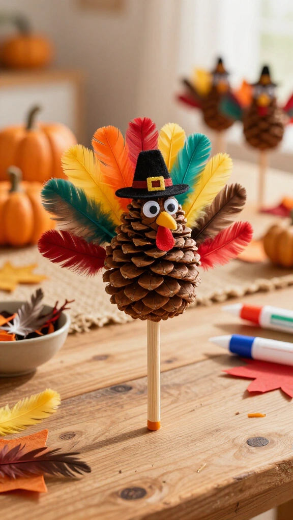Pinecone turkey puppet craft
