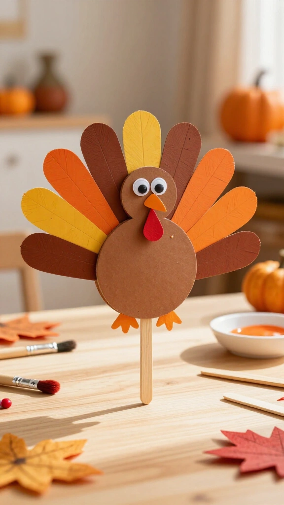 Popsicle stick turkey puppet