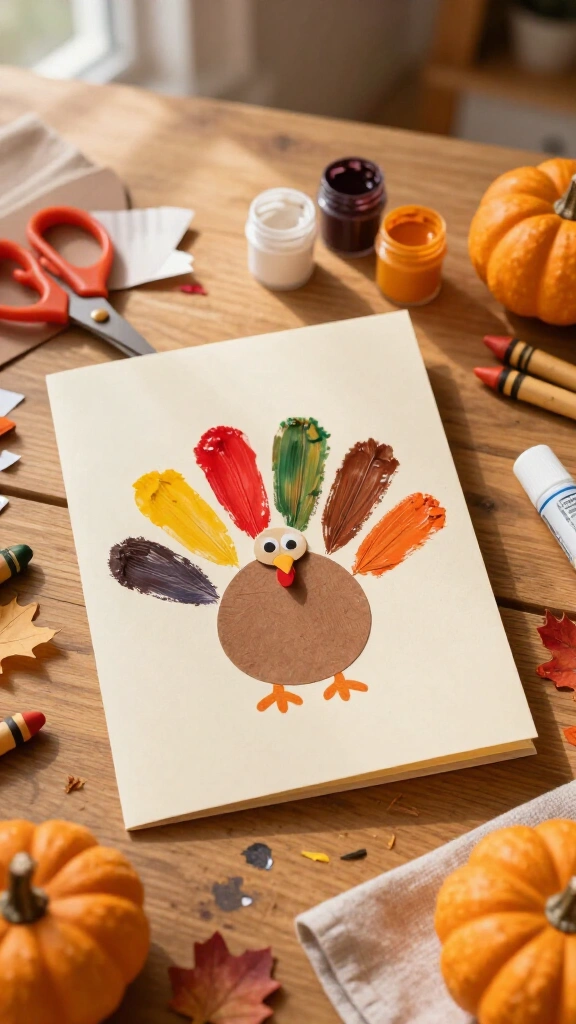 Hand print turkey thankful card