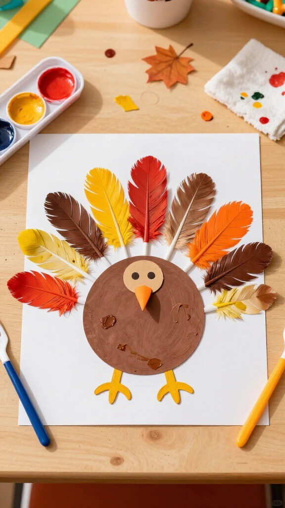 Fork painted turkey feathers