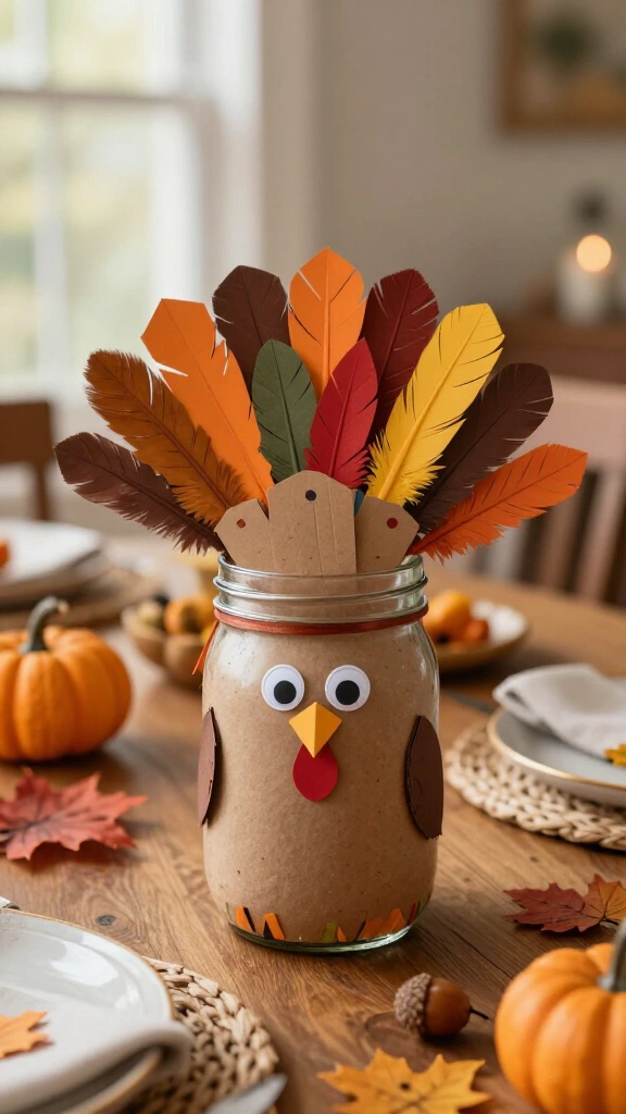 Thankful turkey jar centerpiece