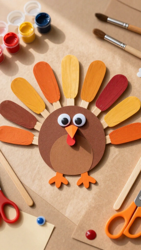 Popsicle stick thankful turkey craft