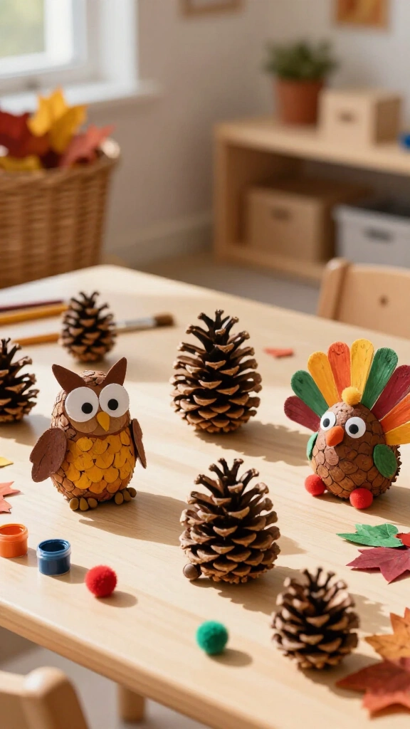 Pinecone painting creatures