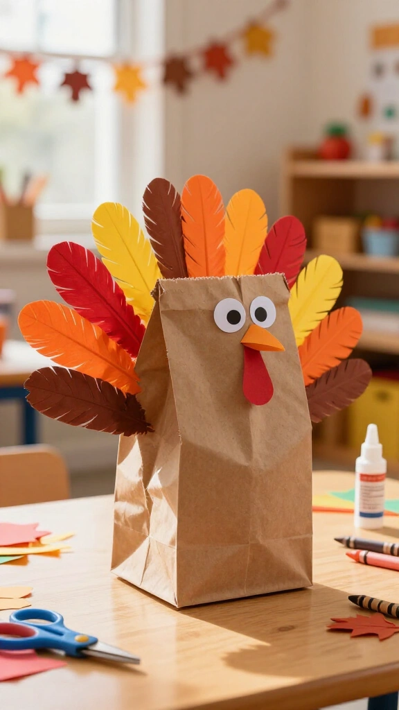 Paper bag turkey puppet