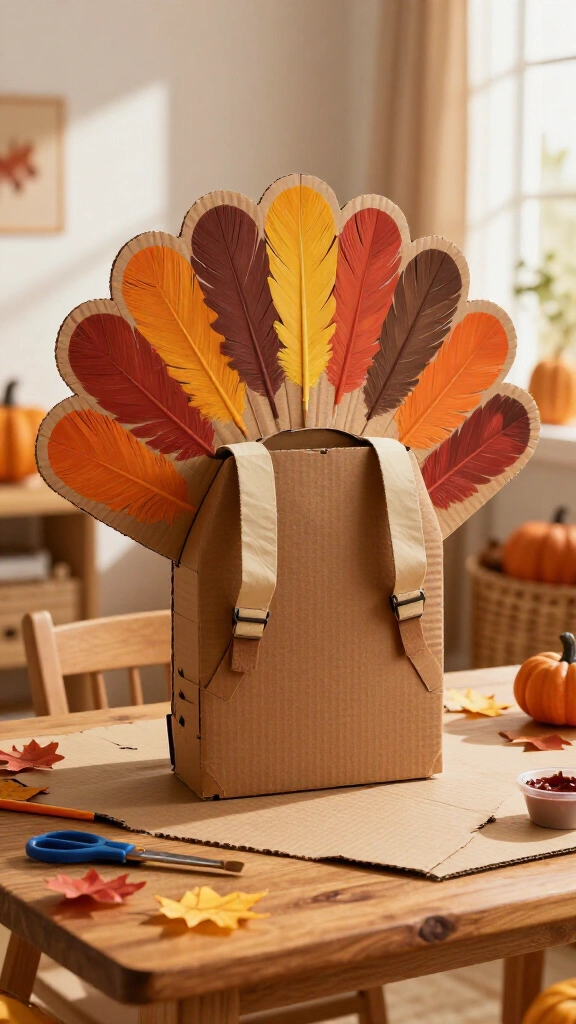 Cardboard fan tail turkey costume