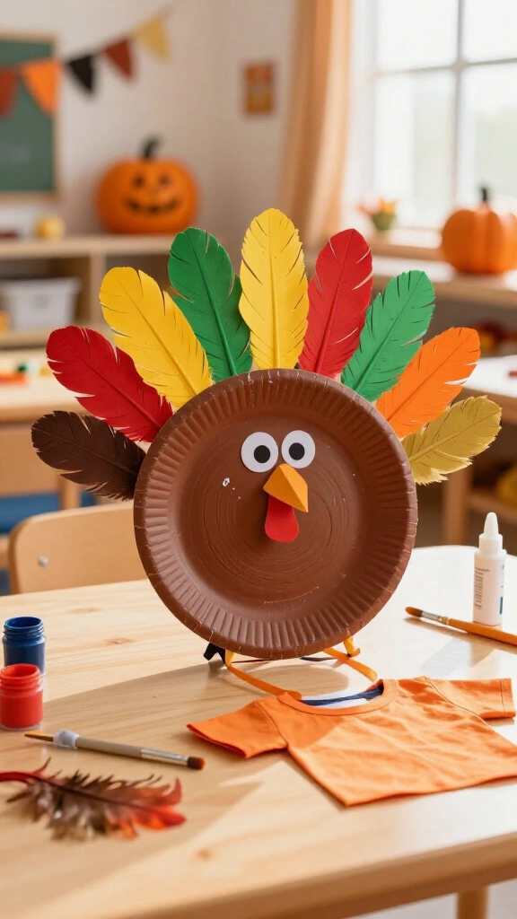 Paper plate turkey costume for preschoolers