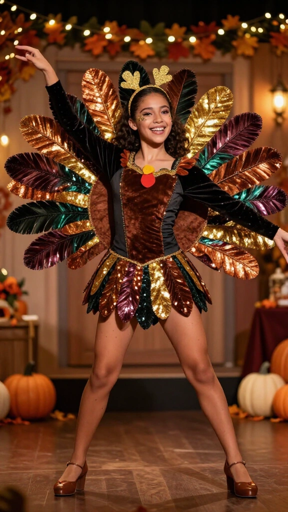 Glam turkey costume with sparkly feathers