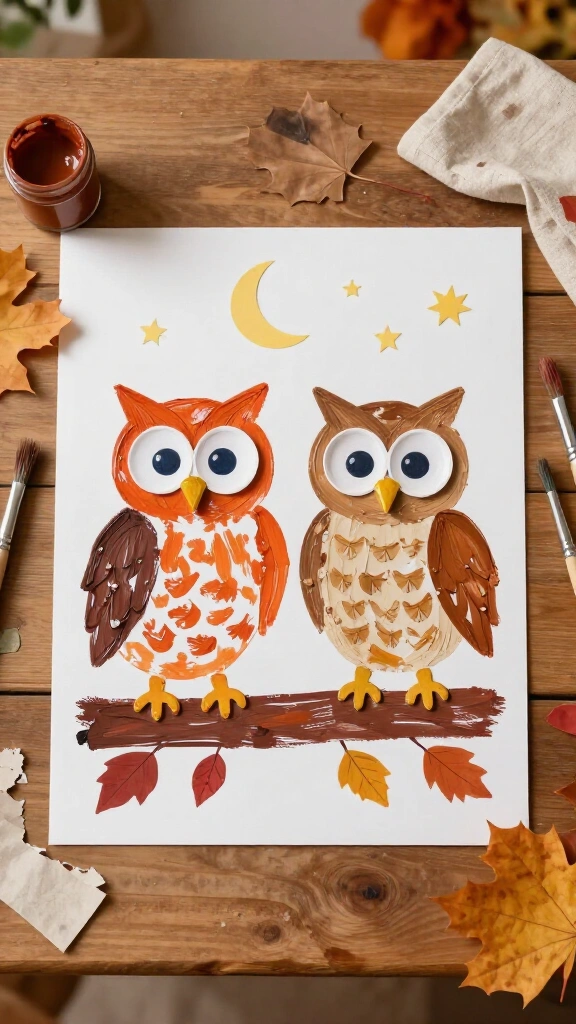 Handprint owl on a branch