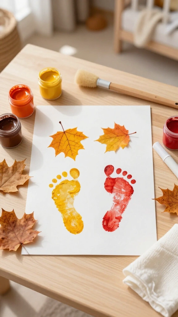 November leaf footprint art