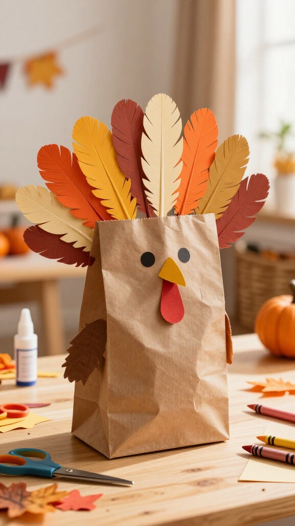 Paper bag turkey crown puppet
