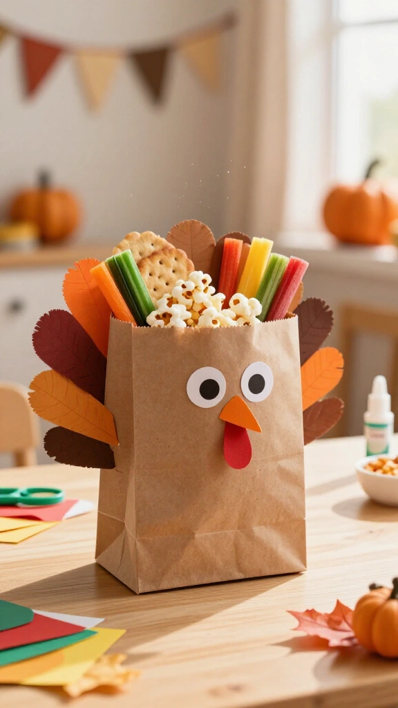 Paper bag turkey snack puppet