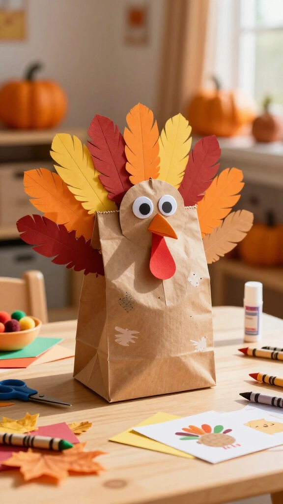 Paper bag turkey storytelling puppet