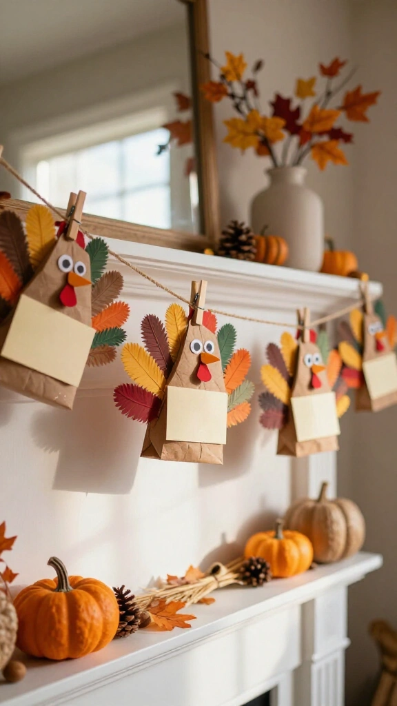 Paper bag turkey gratitude garland