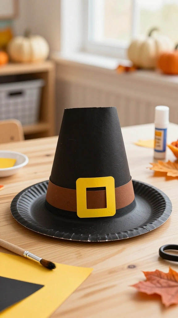 Paper plate pilgrim hat craft