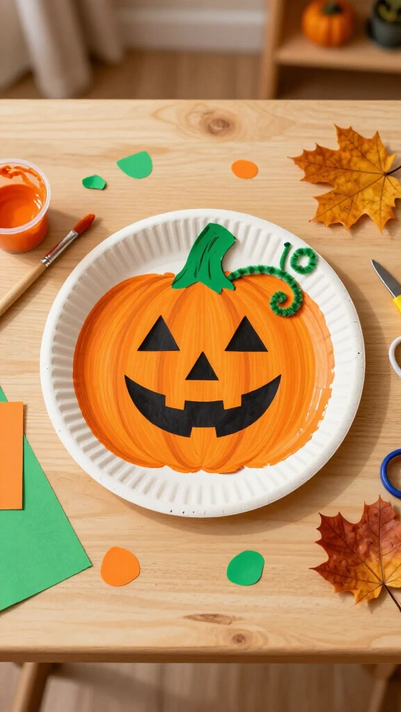 Paper plate pumpkin craft