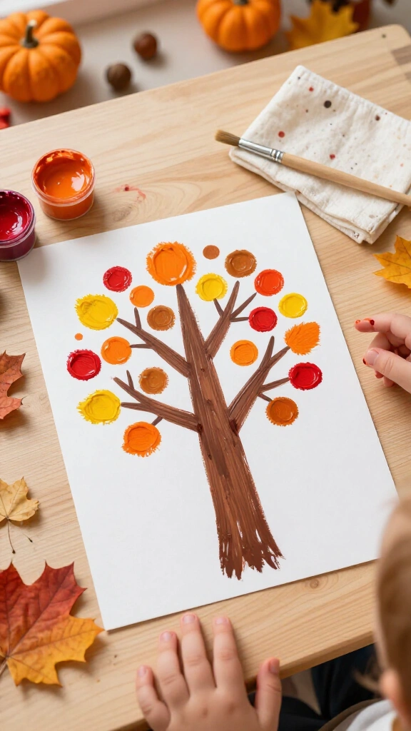 Fall tree finger painting