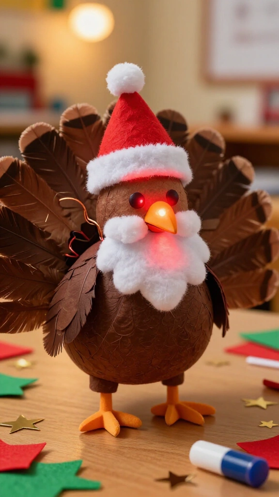 Santa turkey with light-up nose (Rudolph crossover!)