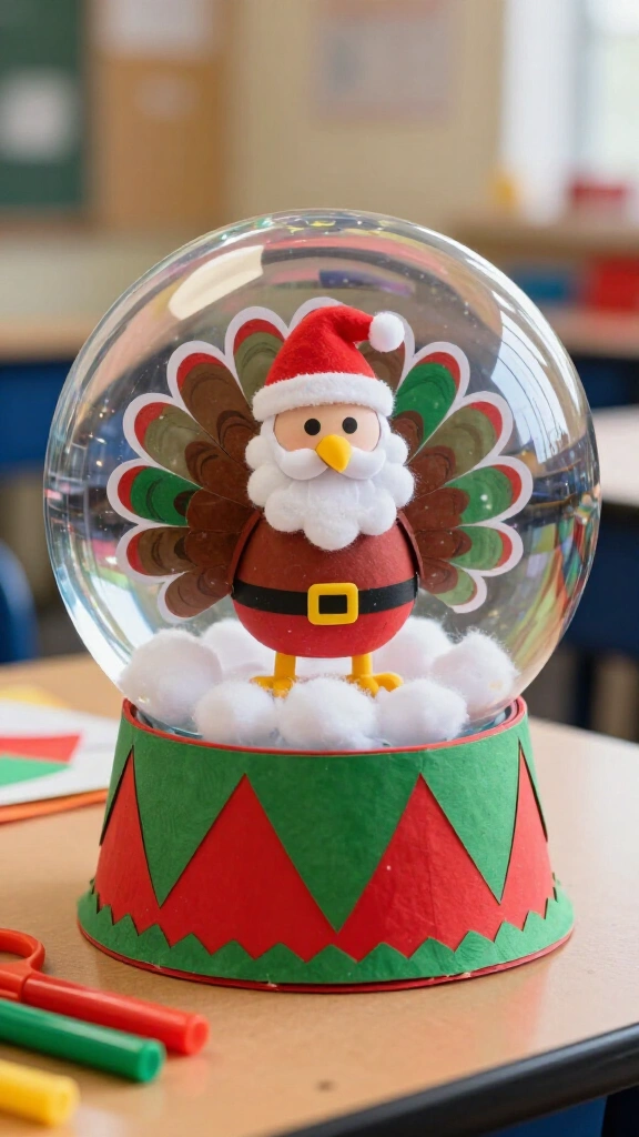 Santa turkey snow globe