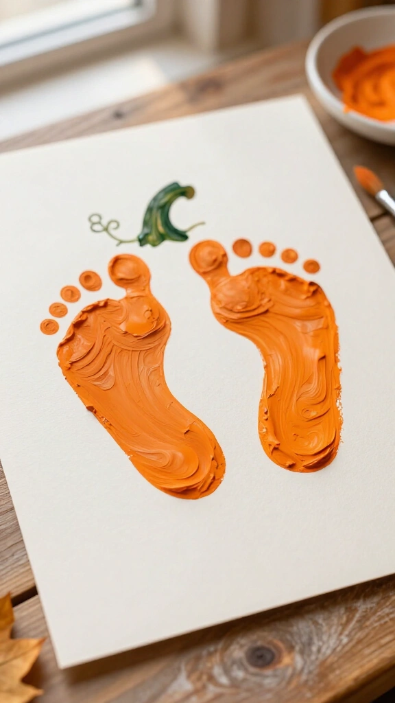 Baby footprint pumpkin art