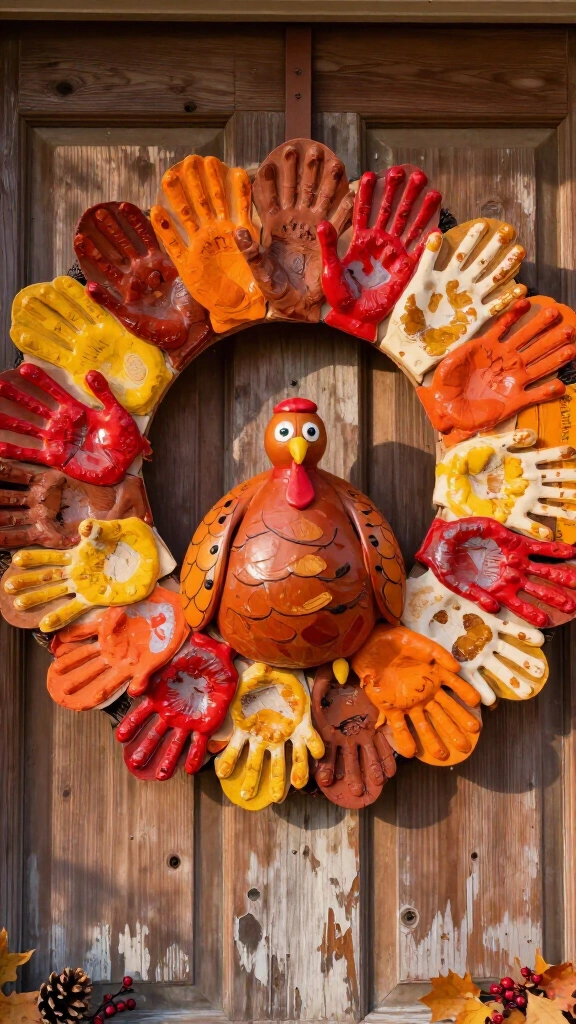 Thankful turkey handprint wreath
