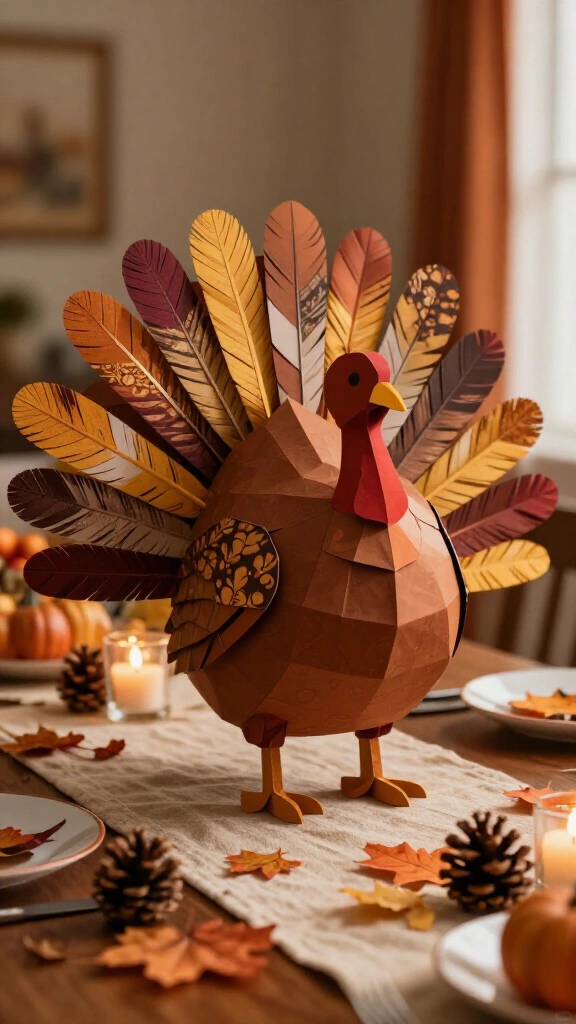 3D paper turkey table centerpiece