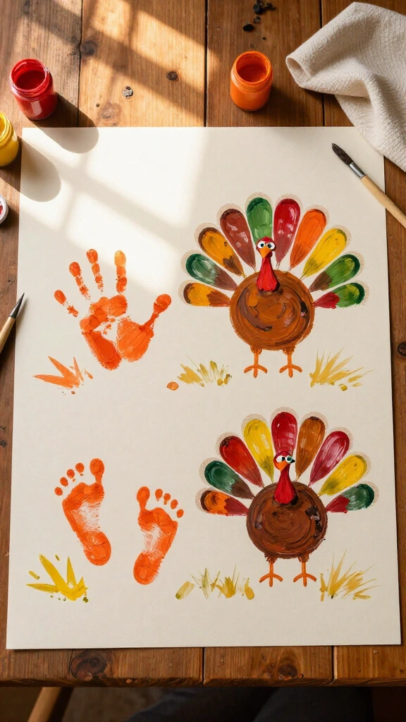 Baby handprint and footprint "turkey family" portrait
