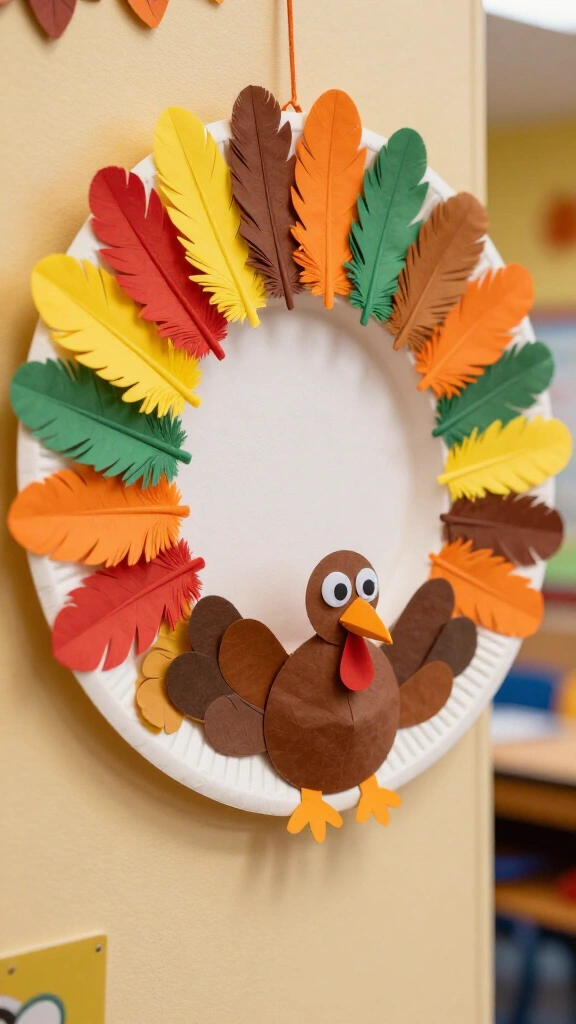 Paper plate turkey name wreath