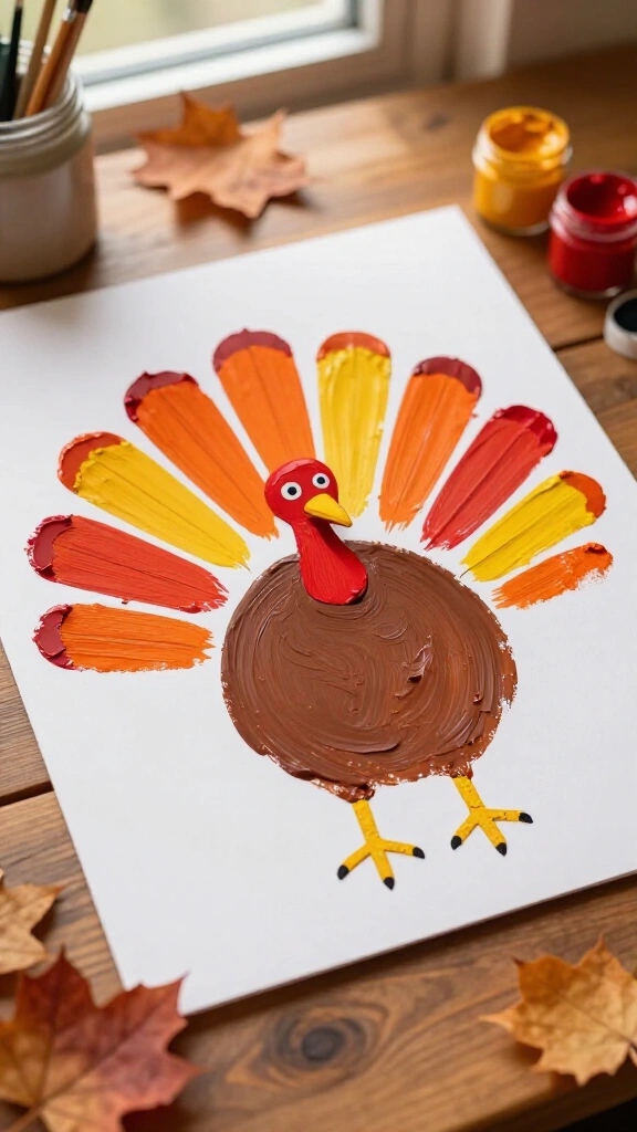 Classic painted hand print turkey on paper