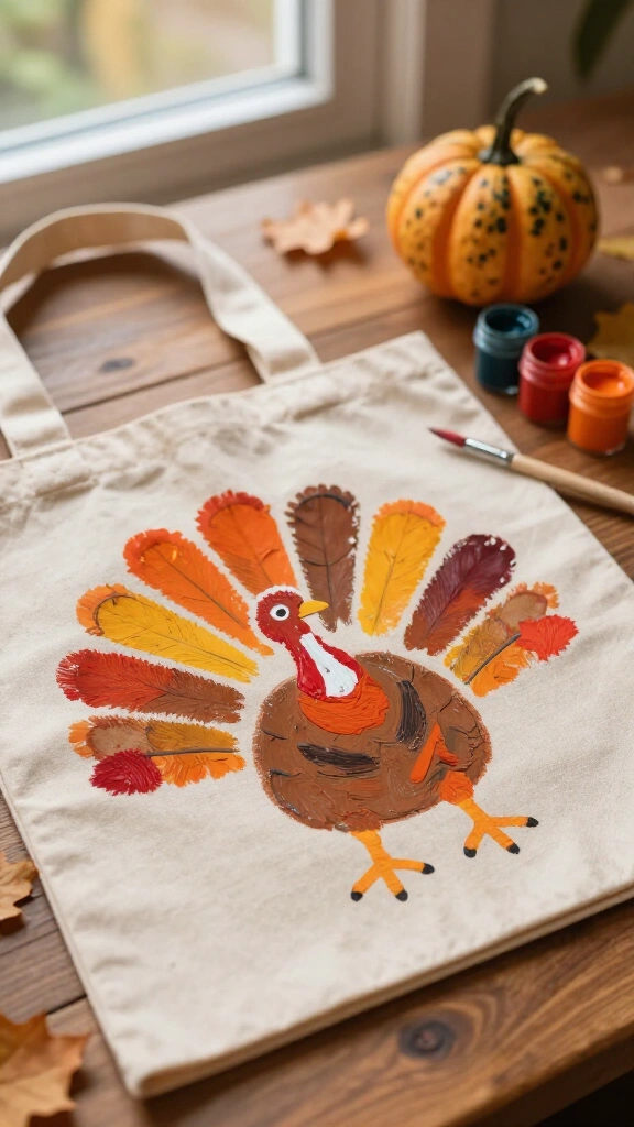 Hand print turkey tote bag