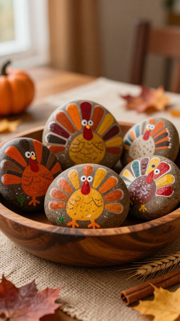 Hand print turkey painted rocks