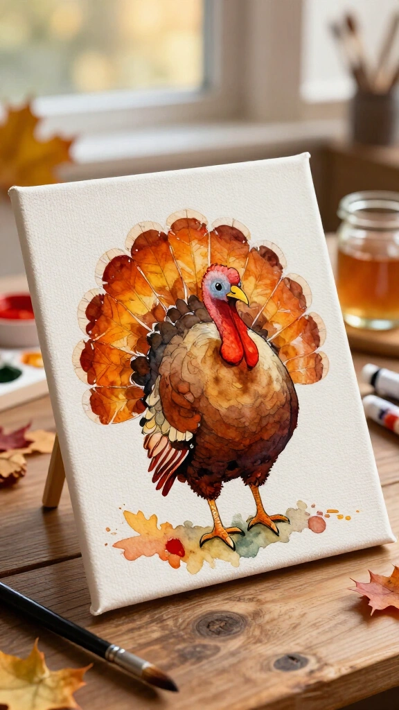 Watercolor turkey on canvas